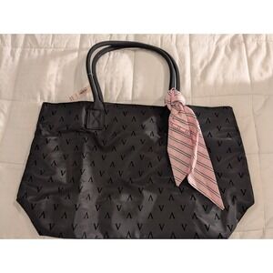 Victoria's Secret Black Zippered Tote & Pink Scarf Gorgeous! New